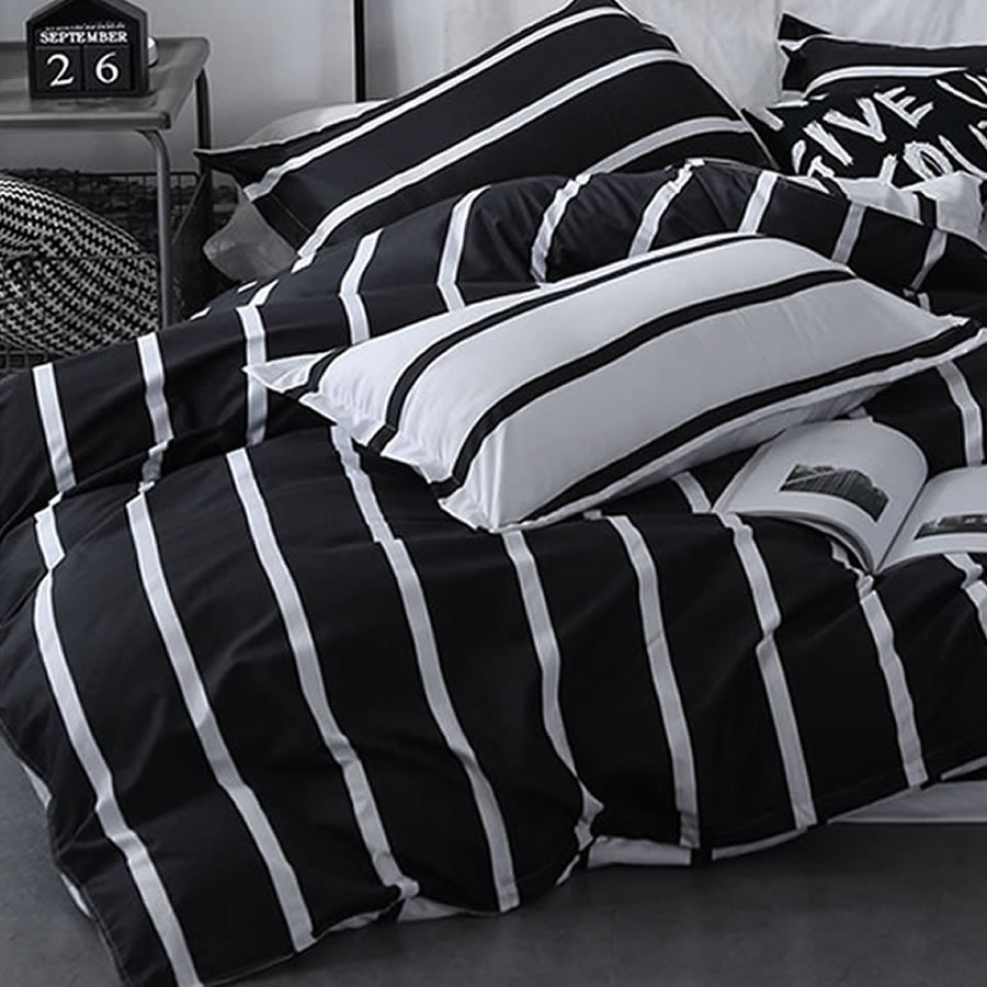 Black & White Stripe Bedding Set, Twin/Single 3 Piece Set