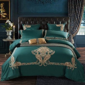 Teal Gold Luxury 100 Cotton Embroided Bedding Set Buy Bed Linen Online Sale